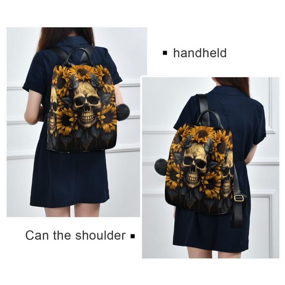 5004 Sunflower Smile Skull Travel Backpack Purse Multipurpose Design main image 6